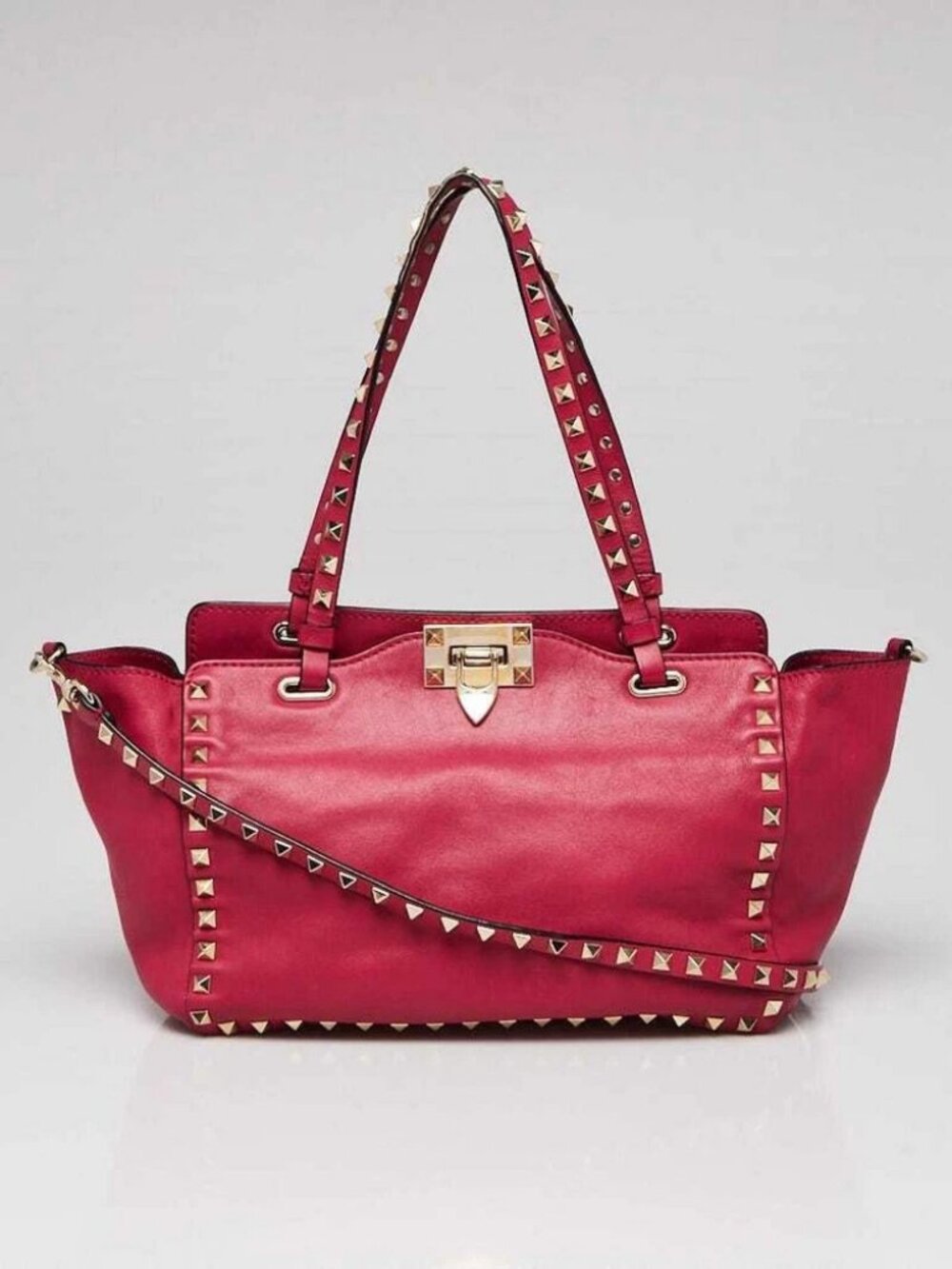 Valentino Pink Leather Rockstud Trapeze Small Tote Bag